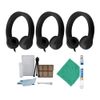 Hamilton Buhl Flex-Phones, Foam Headphones (Black, 3 pack) & Accessory Bundle