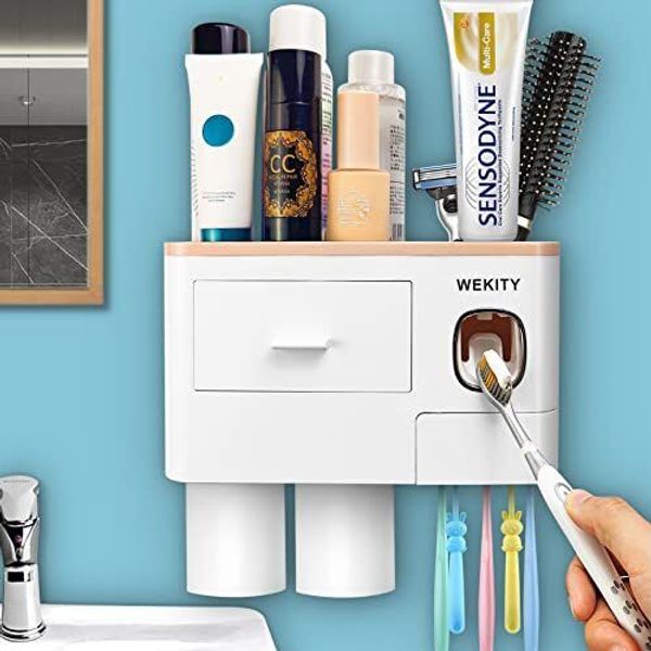 Multifunctional Wallmounted Toothbrush Holder Automatic Toothpaste Dispenser Spa