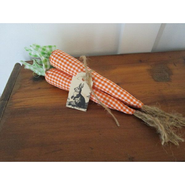 Handmade Fabric Carrot Bundle of 3 Easter Spring Decor Gingham Soft Sculpted