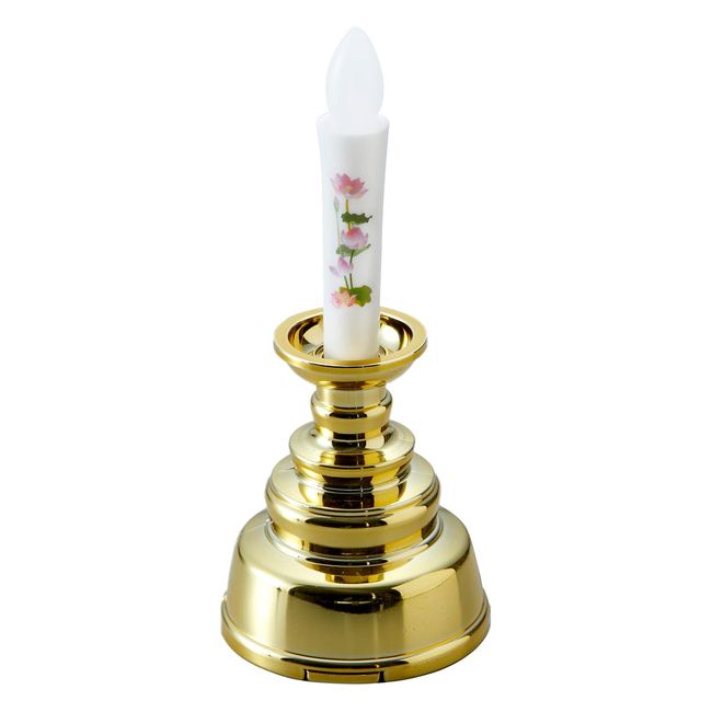 Asahi Denki Kasei ARO-5210 GD Buddhist Front Candle, Gold, Diameter 1.7 x Height 3.9 inches (4.3 x 10 cm), Safe Picture Candle, Mini (Made in Japan)