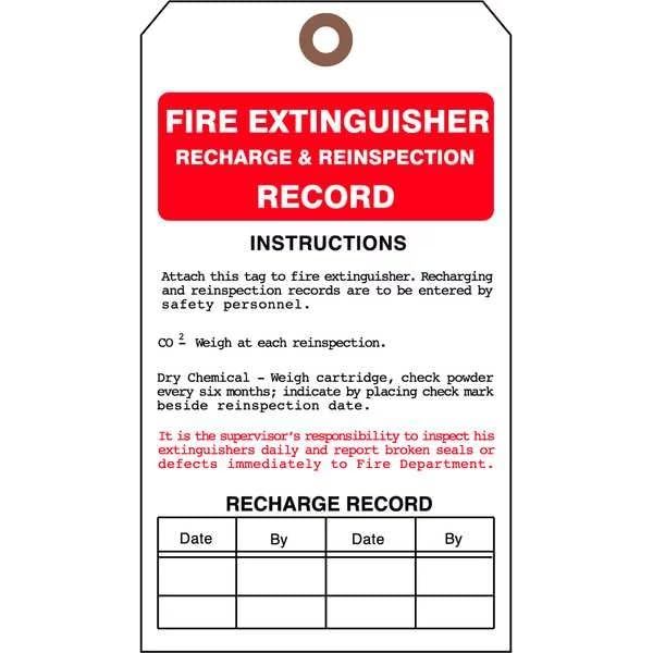 Fire Extinguisher Tag, 7 x 4 In, PK25