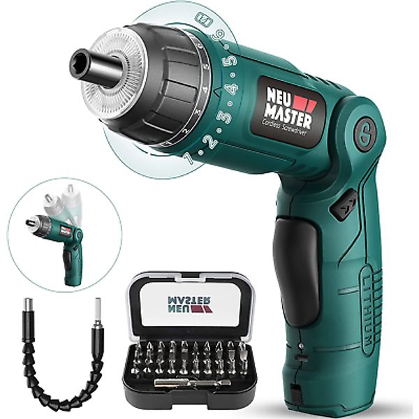 Cordless Screwdriver, 4V Electric Screwdriver Rechargeable Power Screwdriver wit