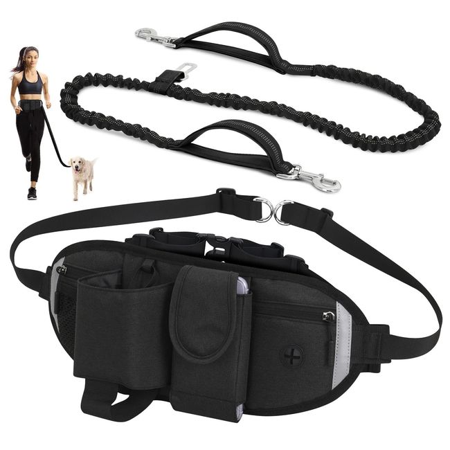 VOBUKE Joggingleine Hunde, Stoßdämpfungs Handfreie Hundeleine mit Auto Sicherheit Karabiner Verstellbarer Reflektierende Bauchtasche Licht Joggen Bauchgurt Hundeleine für Kleine, Mittelgroße Hunde