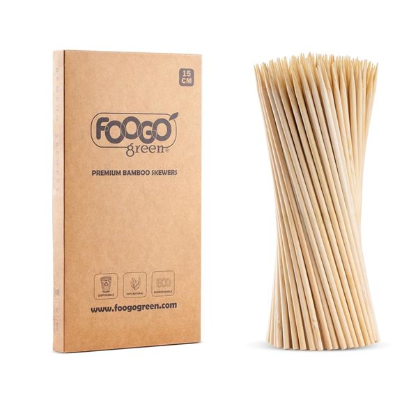 FOOGO Green 250pcs Bamboo Skewers, Small 15cm, FSC® Certified, Sturdy Eco-Friendly Compostable, Wooden skewers, Barbecue BBQ skewers, Kebabs Picks, Fruit Cocktail Burger, Party, Wedding, Camping