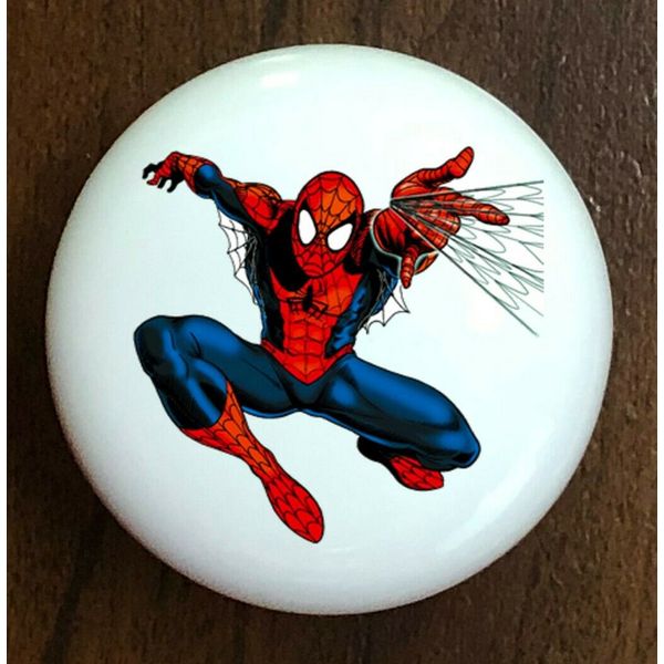 SPIDERMAN SPIDEY WEB WHITE CERAMIC KITCHEN CABINET DRESSER KNOB DECOR