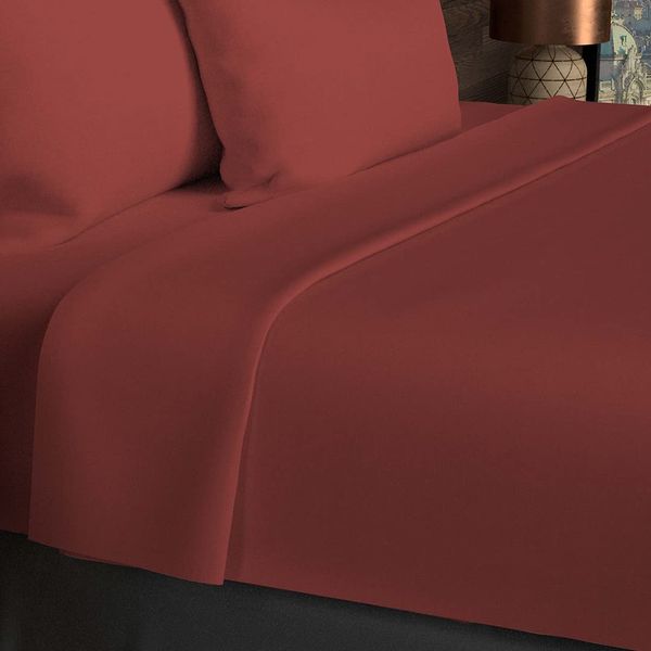 Soleil d'ocre, Flat Sheet, Cotton, 57 Threads, Brick, 180 x 290 cm