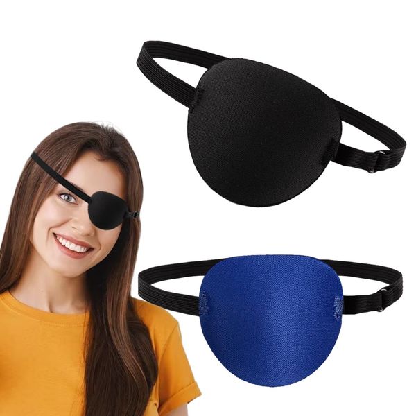 2PCS Eye Patch, Adjustable Eye Patches, Medical Eye Patch, Adjustable Buckle to Treat Lazy Eye Amblyopia Strabismus for Adults and Kids (Black+Blue)(Black)