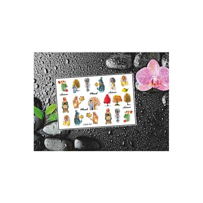 Sonbahar Kız Desenli Tırnak Dövmesi Tırnak Tattoo Nail Art Tırnak Sticker ScaNM439