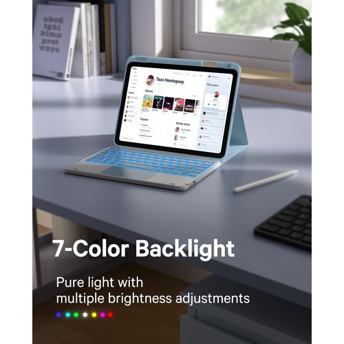GreenLaw for iPad Air 11 inch Case with Keyboard (M2/2024) & iPad Air 5th/4th Gen 10.9 inch (2022/2020), 7-Color Backlit, Stain Resistant Case, Dual-Device Connection Keyboard with Trackpad, Blue