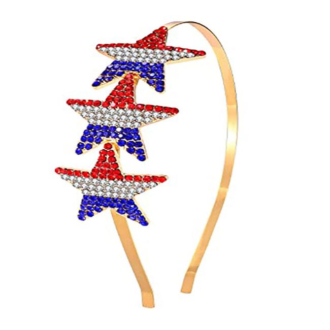 Soochat 4th of July Star Headband Patriotic Hairband Crystal Red White Blue Star Hair Hoop for Independence Day Party Hair Accessory