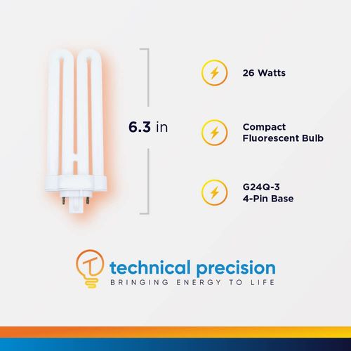Technical Precision Replacement for Cooper Lighting R18 FML-26W/64/4P Light Bulb 26W CFL 4 Pin Bulbs - Compact Fluorescent Light Bulb with 6.30 Inch Overall Length - 1 Pack