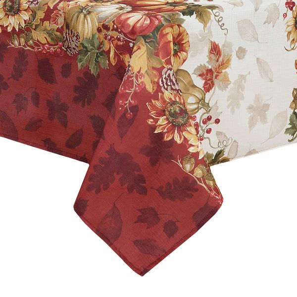 Elrene Home Fashions Swaying Leaves Bordered Fall, Seasonal and Holiday Tablecloth, 60" x 120" Oblong/Rectangle, Multi