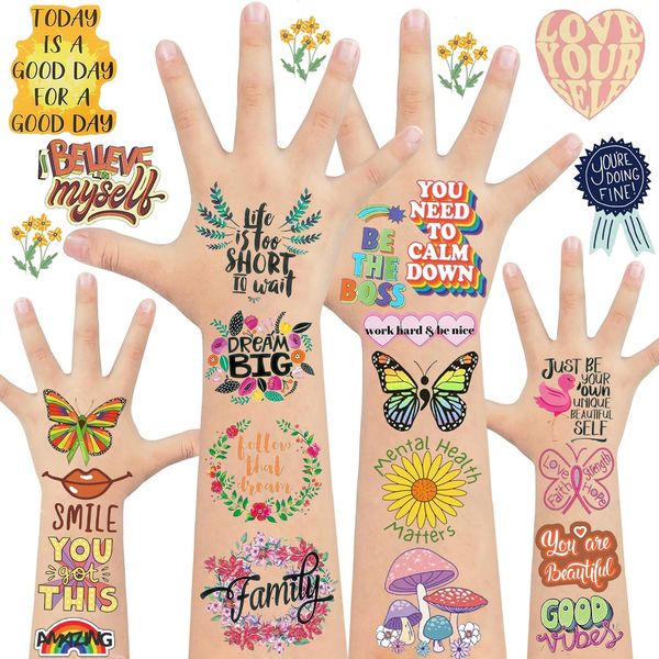 20 Sheets Inspirational Quote Temporary Tattoos 260Pcs Motivational Word Tattoos Stickers for Mental Health Awareness Incentives Positive Encouragement Party Decoration Supplies Prizes Rewards