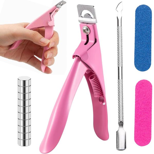 Acrylic Nail Cutter for Nail Clippers Manicure Tool Set Acrylic Cutter with Length Measurement Magnets with 10 PCS Magnets 2 PCS Rubbing Strips and 1 PCS Steel Cone Nail Tip Cutter