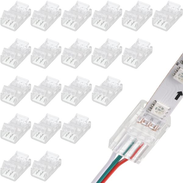 20 Pieces 3 Pin LED Light Connectors Strip to Wire Quick Connector LED Extension 3 Pin LED Strip Connector 10 mm Terminal Strip Connectors Clear Track Lighting Connectors for 5050 LED RGB Strip Light