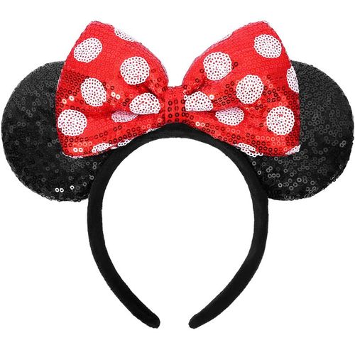 HXPLN Mouse Ears Bow Headbands Mouse Ears Headband with Red Bow Glitter Headband Ears Mouse Headband for Carnival, Fancy Dress, Halloween Party Costumes