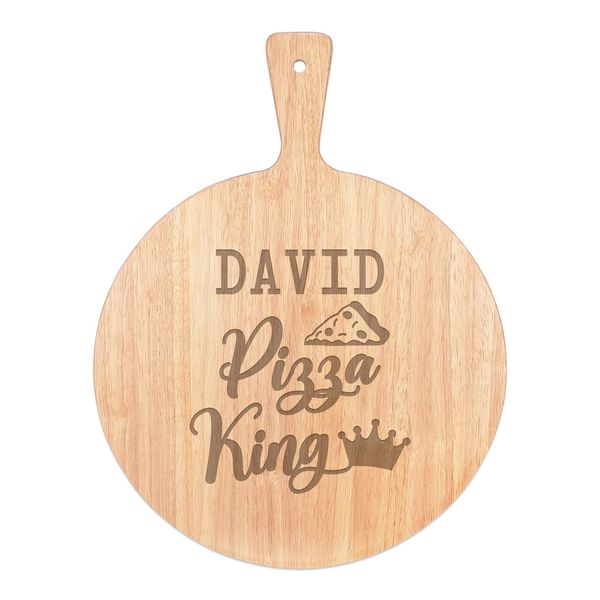 Personalised Custom Pizza Board Pizza King Name Serving Tray Handle Paddle Round Wooden 45x34cm