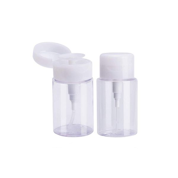 2 Pack 150ml/5 oz Empty Clear Push Down Pump Dispenser Bottles with White Flip Cap for Nail Polish Remover Facial Makeup Remover Toner Water Sample Travel Container