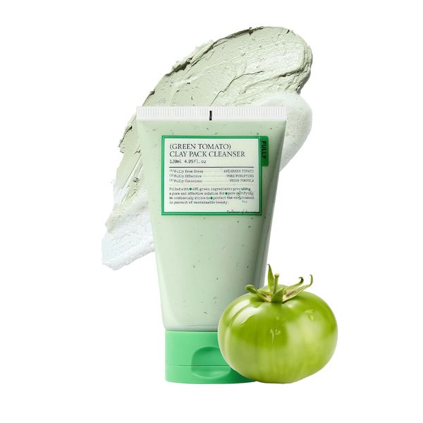 Fully Green Tomato Clay Mask Cleanser, Pore Purifying with 49% Green Tomato Extract, Sebum & Clogged Pore Care, Exfoliation, Fragrance-Free, Vegan & Dermatologically Tested, 4.05 fl.oz