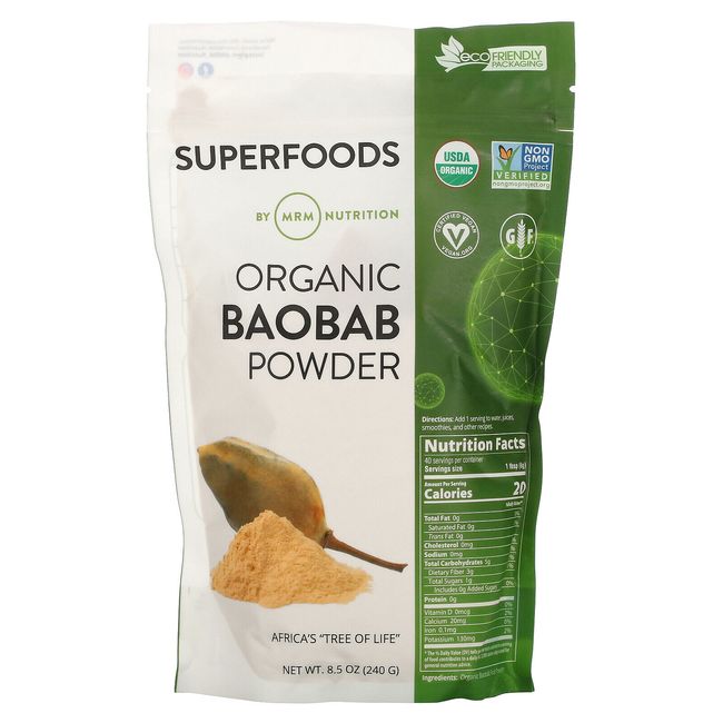 MRM Organic Baobab Powder 8 5 oz 240 g EcoFriendly, Gluten-Free, Non-GMO,