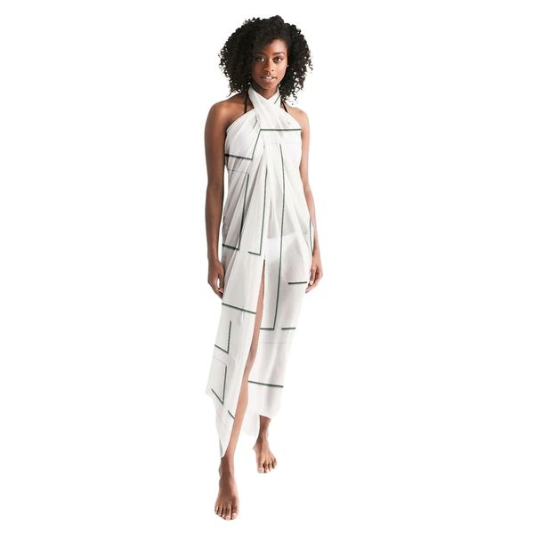 Sheer Sarong Swimsuit Cover Up Wrap / Geometric White and Gray - Universal