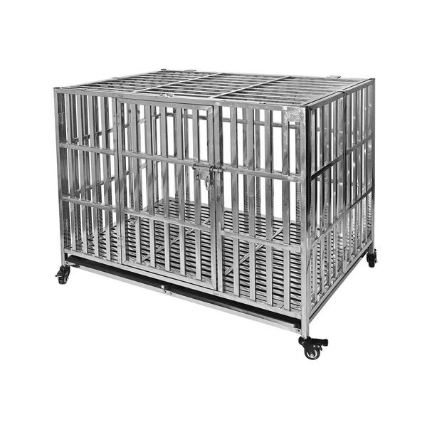 Confote 42" Heavy Duty Dog Kennel Pet Stainless Steel Crate Cage Stackable