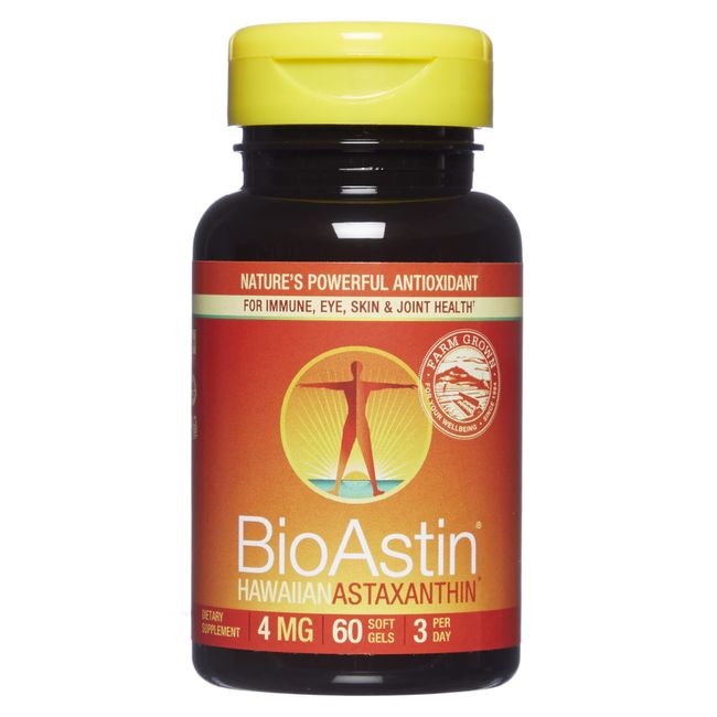 Nutrex Hawaii, BioAstin Hawaiian Astaxanthin - 4mg, Hawaiian Grown Premium Antioxidant - Supports Recovery from Exercise + Joint, Skin, Eye Health Naturally, 60 Count