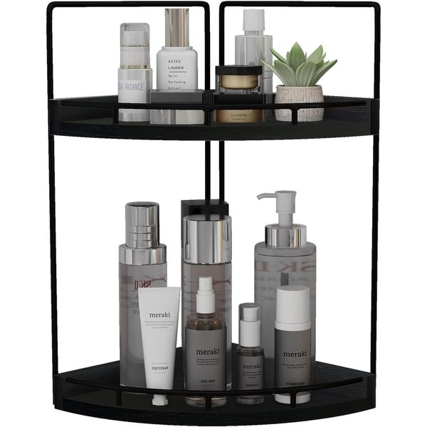 Corner Bathroom Counter Organizer 2 Tier Vanity Storage Organizer Shelf Black