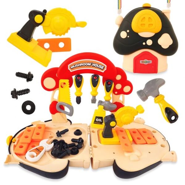 CORPER TOYS Carpenter Pretend Play Carpenter Toy Work Table 2IN1 Assembly Storage Bag Included Tools Screws Hammer Wrench Pretend Play Toys for Kids Boys Girls Christmas Present