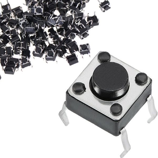 DAOKAI 100PCS Tactile Tact Push Button 4 Pins 6x6x4.3mm Vertical Momentary Switch Miniature Button Switch Black Electronic Components for Panel PCB