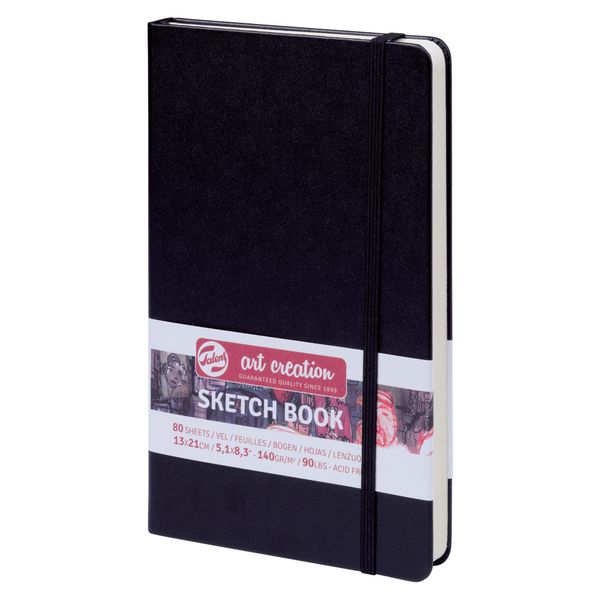 Talens T9314-002M Art Creations Sketchbook, Drawing Notebook, 5.1 x 8.3 inches (13 x 21 cm), Black, Thickness: 4.1 oz/sq ft (140 g/m2), Fine, Neutral, 80 Sheets Bound