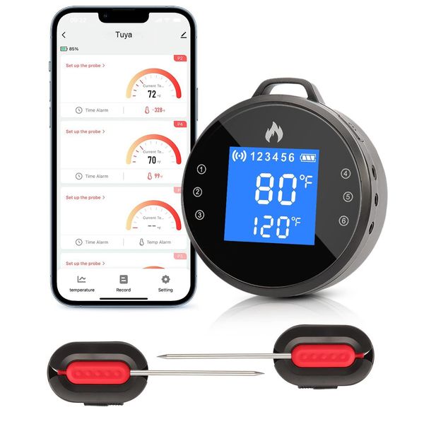 Sanwo WiFi Meat Thermometer with 2 Probes, Digital Wireless Instant Read Smart 2000mAH Rechargeable BBQ Grill Meat Thermometer with Timer, Alarm for Smoker, Oven, Grill, Roast, Kitchen Food Meat