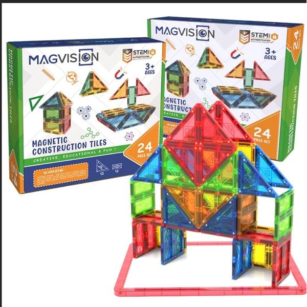 MagVision 48 Piece Plus Magnetic Board Set, Stem Magnetic Building Blocks, Extra Strong and Safe Magnets, Stem Toys, Magnetic Blocks, Educational Toys for Children Ages 3+ Years