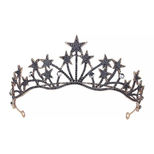 Schwarzer Stern Mädchen Crystal Tiara Frauen Prinzessin Braut Stirnband Kostüm Hochzeitskrongeschenk für Prom Geburtstag Henne Party Wettbewerb Weihnachten Halloween Geschenk Juwely