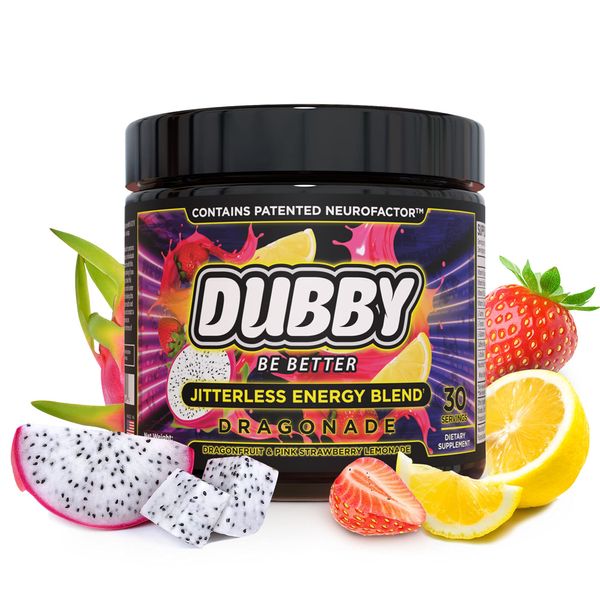 Dubby - Gamer Energy Drink Powder for Gaming - Sugar Free Energy Drinks, Nootropics Jitter-Free Natural Energy Powder, Dragon Fruit Pink Strawberry Lemonade Flavor, 30 Serving, 5.61 Ounces (Dragonade)