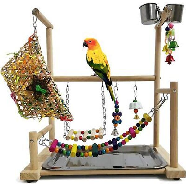 kathson Parrot Playstand Bird Playground Conures Play Stand Wood Multicolor