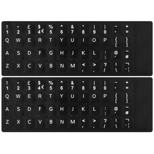 2PCS English Keyboard Stickers, UK-English Keyboard Letters Replacement Sticker with White Font on Black Background for Laptop Desktop Computer, Matte British Keyboard Alphabet Sticker