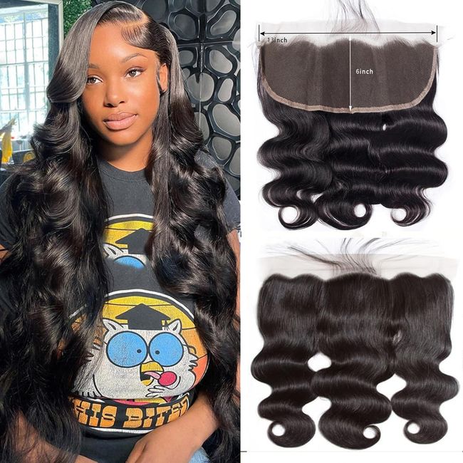 14 Inch 13x6 Lace Frontal Body Wave HD Transparent Frontal Ear to Ear 13x6 Lace Frontal Closure With Baby Hair Free Part 100% Virgin Human Hair Frontal Closure Natural Hairline 150% Density