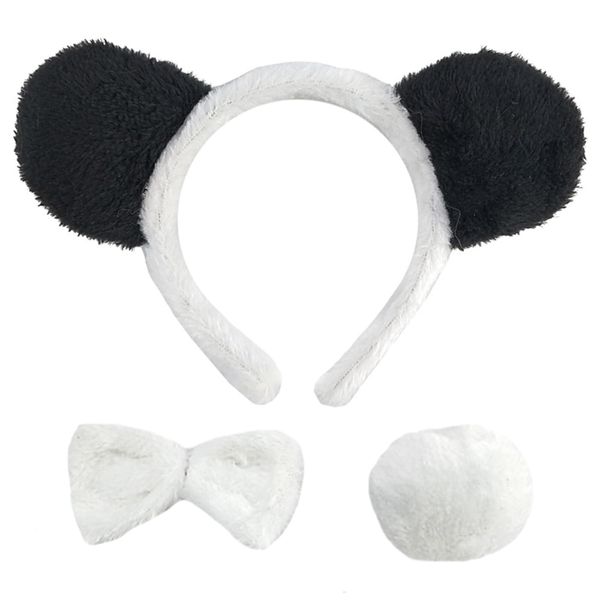 YAXAMING Halloween Panda Ears Headband Bow Tie Tail Bear Ears Hair Hoops Bands Bowtie Animal Headpiece Hairband Women Xmas Holiday Festival Parade Cosplay Wedding Dress Up Birthday Party Accessories