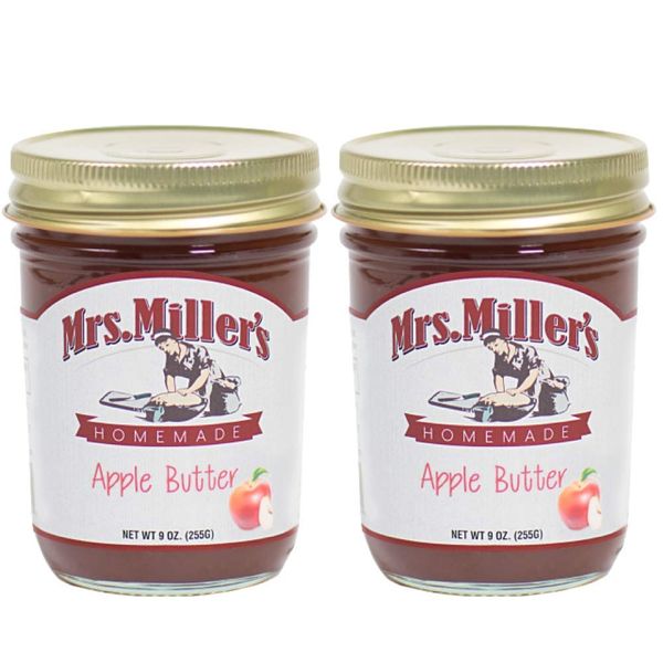 Mrs. Miller's Amish Homemade Apple Butter 9 Ounces - Pack of 2 (No Corn Sugar)