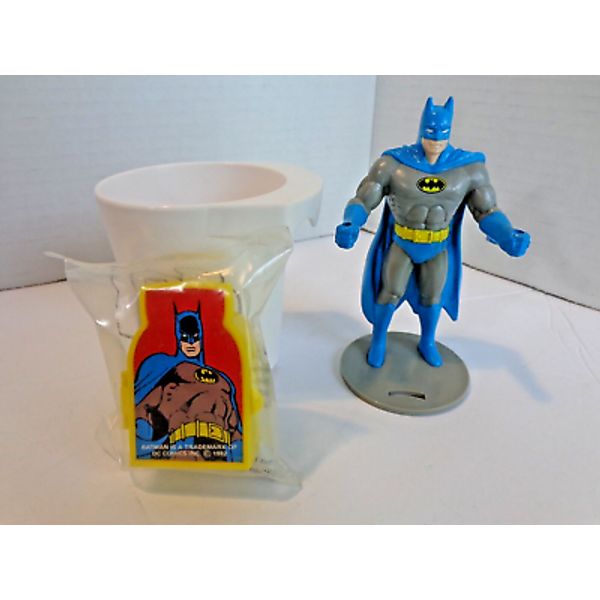 Vintage 1988 Burger King DC Comics Batman Cup & Holder & 1982 Toothbrush Holder.