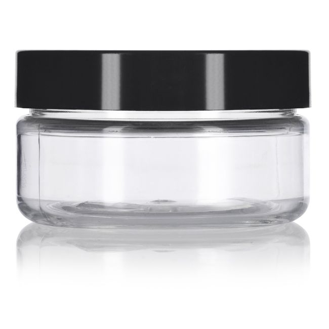 6 Clear Low Profile PET Plastic Empty Cosmetic Jars & Spoons 4 Oz