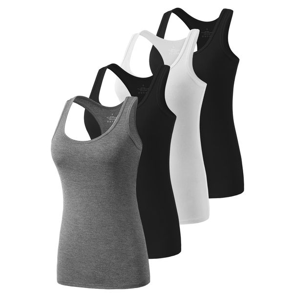 Ymmchy Workout Tank Top Damen Racerback Shirt Tanktop Unterhemd 4er-Pack Black/White/Black/Gray M