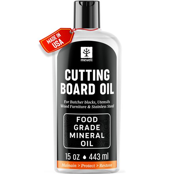 Mevell Food Grade Mineral Oil Made in USA 15 Oz, Butcher Blocks and Kitchen Countertops Conditioner, Food Safe Cutting Board Oil, Finish for Marble, Soapstone