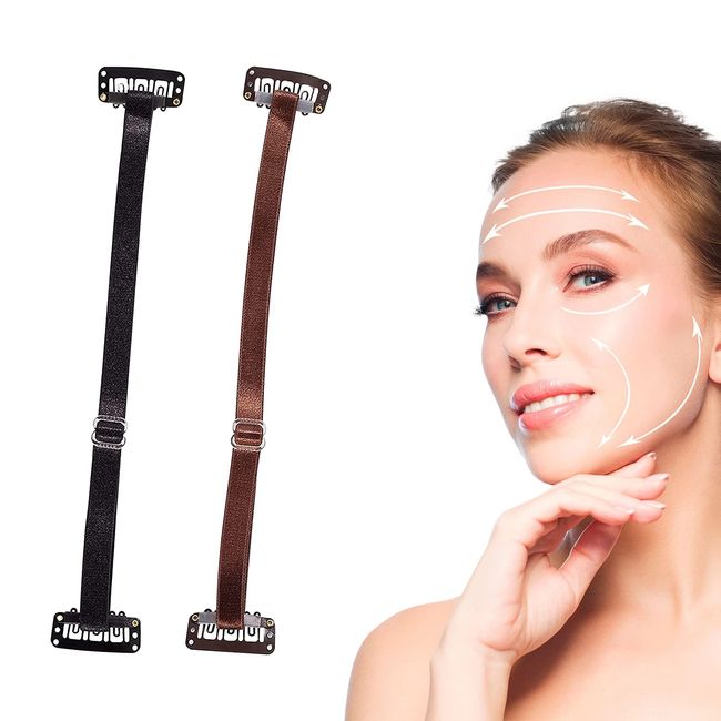 Facelifting Tape Bänder, Face Lifting Band, Facelifting Bänder mit Clips, Facelifting Unsichtbare Haarbänder für Kinn, Nacken und Augen, wiederverwendbares Facelift-Band, 2 Stück