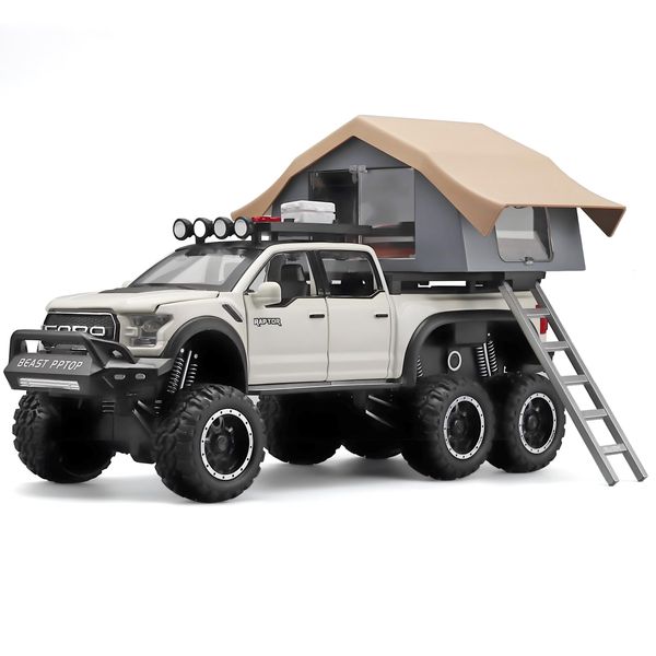 OANMYJJO Toy Trucks for Boys Age 4-7,Trucks for Kids F150 Raptor Diecast Trucks,Model F150 Pickup Truck with Sightseeing Cabin,Pull Back Truck Toys with Light and Sound,Trucks for Kids Ages 4-8（White）