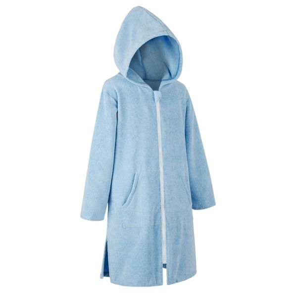 DiaryLook Kids Hooded Beach Towel Robe Teen Poncho Towel Swim Cover Up with Zip Quick Dry Boys & Girls Changing Robe Surf Poncho Bathrobe 8-10 Years Zipper Style Light Blue