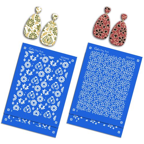 GOTO CLAY TOOLS 2 Clay SlikScreens, 2 Layers Indian Floral Silk Screens, Clay Stencils, Clay Earring Silkscreen 9.5x12.5 cm Printable SSCMB-24