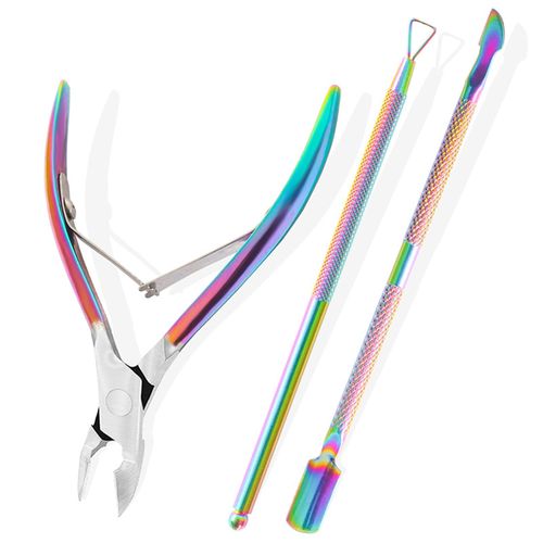 Sularpek Cuticle Cutter, Cuticle Nippers with Cuticle Pusher, Professional Stainless Colorful Steel Cuticle Remover Tool Set for Manicure and Pedicure (3pcs)
