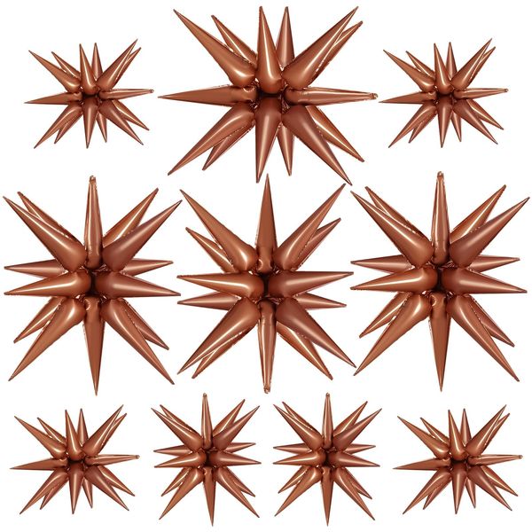 10 Pcs Star Balloons Explosion Starburst Balloons Foil Cone Balloons Magic for Birthday Wedding Anniversary Party Backdrops Decorations Supplies, 6 Pcs 22Inches and 4 Pcs 27Inches (Chocolate)